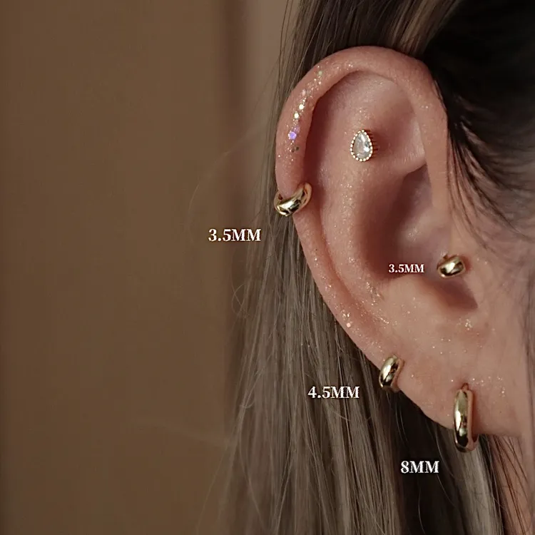 铜合金耳饰 升级版！单只耳骨钉极小耳皮钉边缘耳洞宽面素圈小耳圈