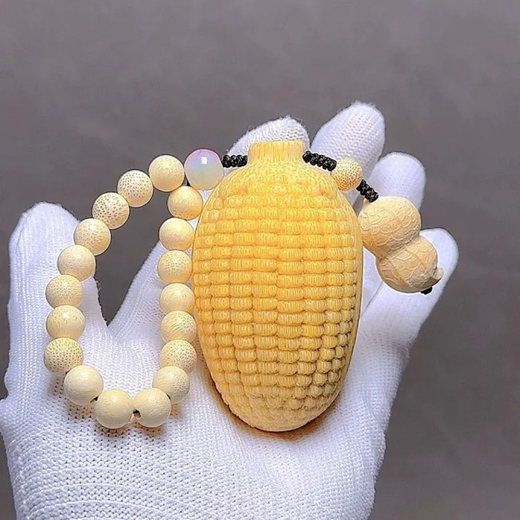 大玉米带配饰龙血金丝竹实心竹雕刻