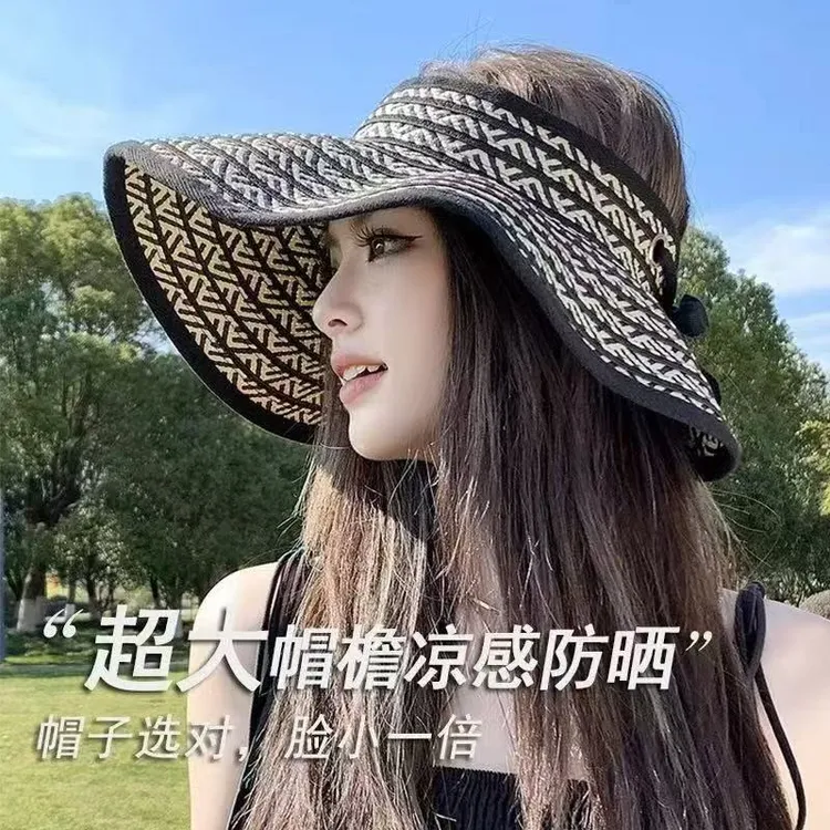 大檐可折叠出游防晒空顶帽子女2025新款夏季遮阳帽防紫外线草帽yj