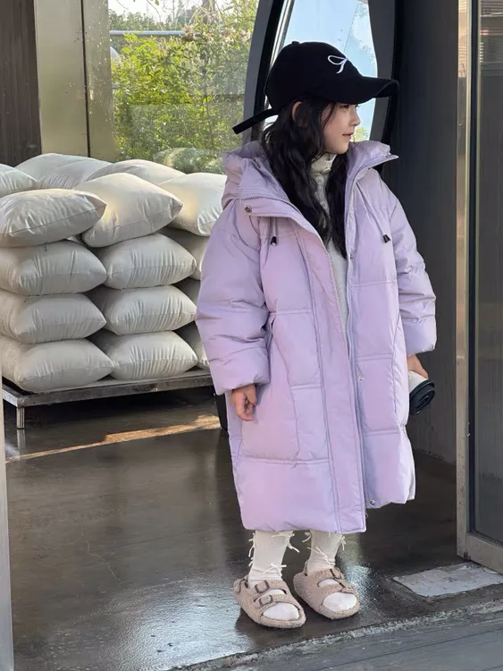 【淘乐家】25年新款大口袋男童女童中长款羽绒服莫兰迪色系韩系