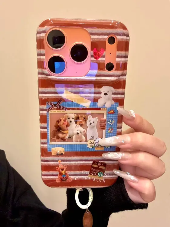 ins风棕底涂鸦插图狗狗适用iphone17promax苹果手机壳16pro新款15