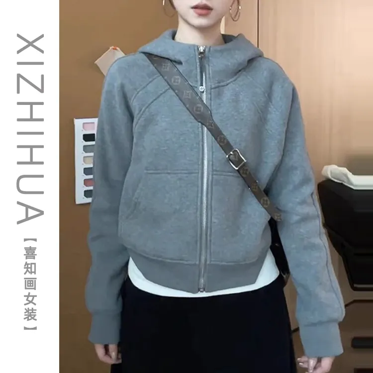 韩系减龄长袖卫衣女春季新款高级感连帽拉链外套显瘦休闲百搭上衣