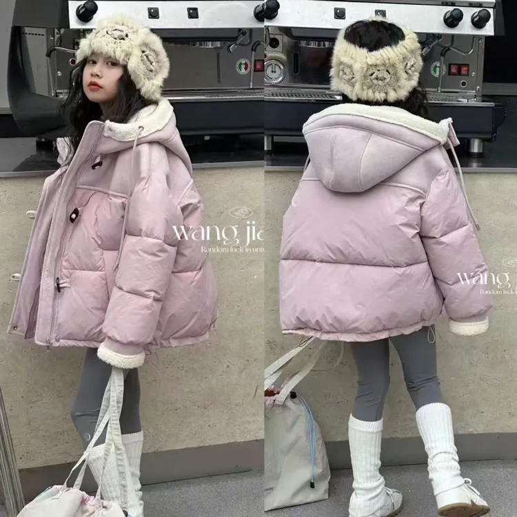 女童棉服洋气冬款棉服儿童保暖短款连帽冬季中大童棉袄儿童衣服