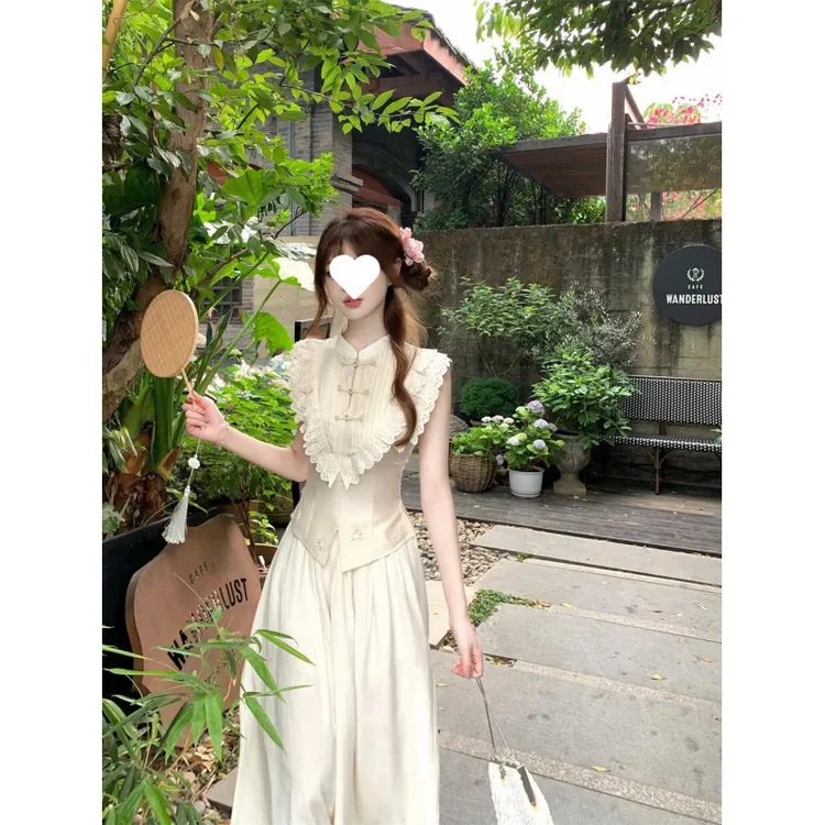 DouKox轻奢新中式国风高级感不规则飞飞袖上衣夏装甜辣妹修身显瘦