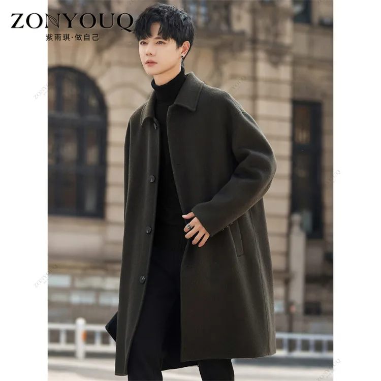 ZONYOUQ纯羊毛呢大衣男秋冬季加厚双面绒中长款宽松韩版风衣外套