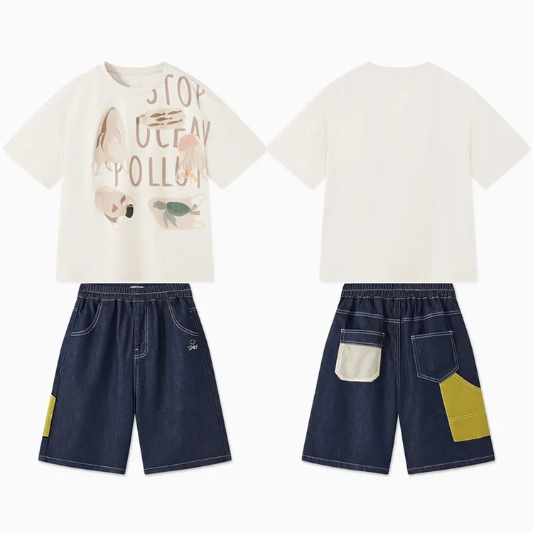 MQD童装25夏季新品学院风潮酷上衣满版卡通亲肤短袖T恤TCW0346L