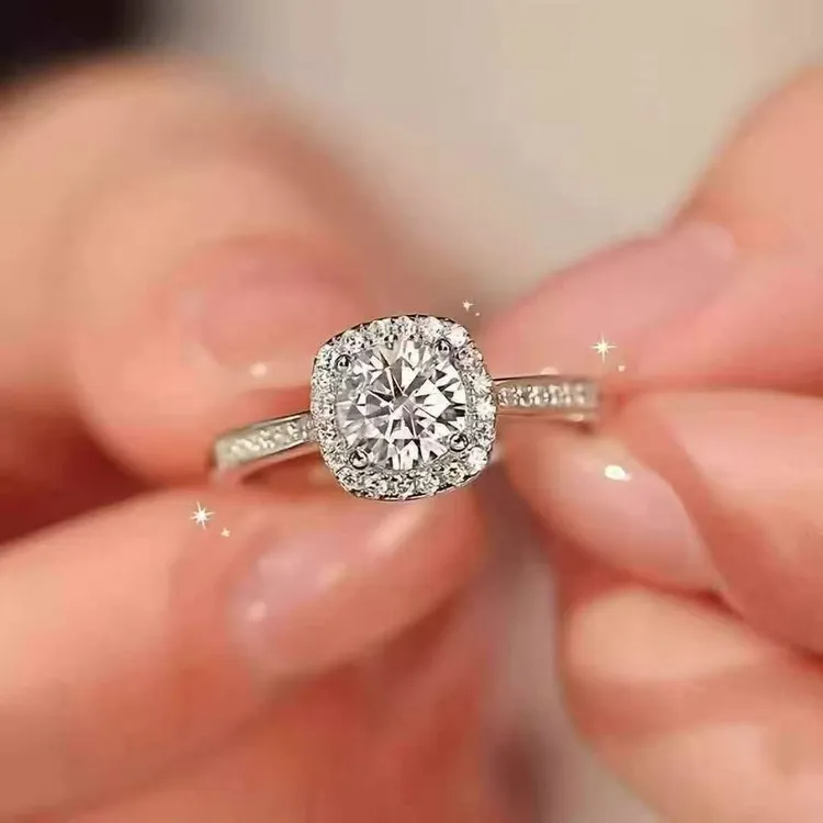 925银莫桑石银制品 S925莫桑石小方糖戒指 豪华奢华活口爆款女戒