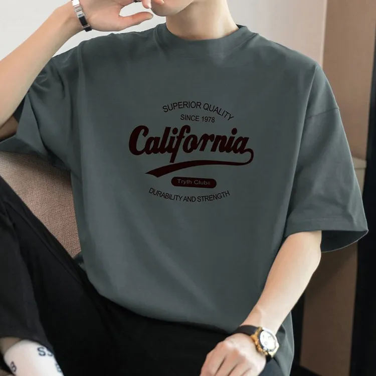 宽松T恤白色T恤男士休闲百搭学生港风印花ins韩版大码美式短袖