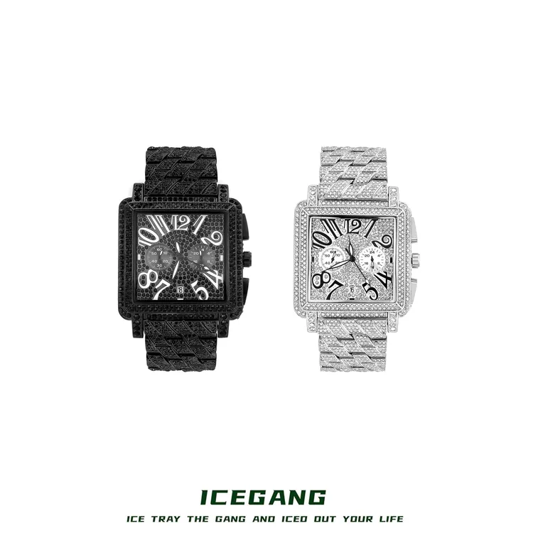 ICEGANG外贸款重工坦克方表满钻桑托斯手表老钱风轻奢满钻腕表