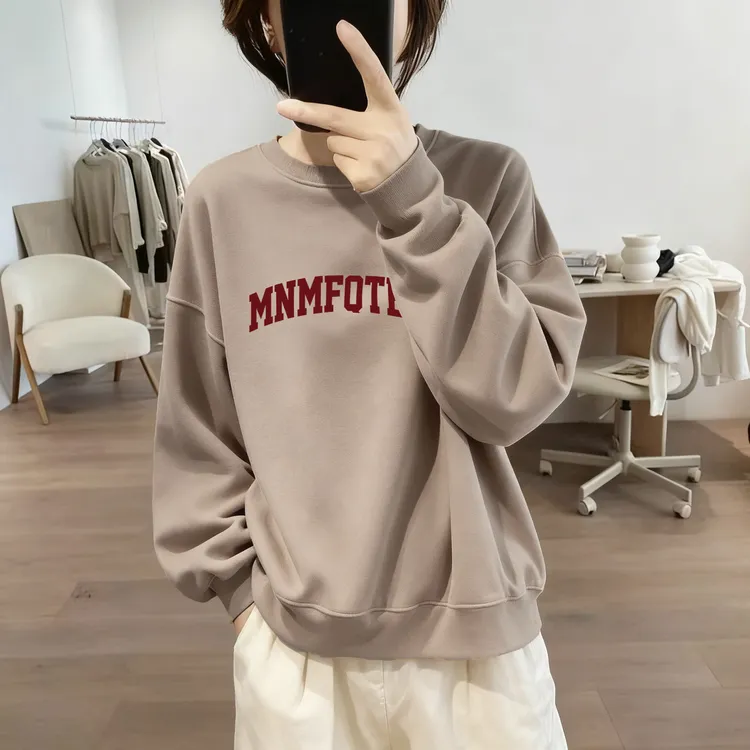 圆领卫衣外套春秋款女款时尚宽松大码微胖mm百搭韩版长袖上衣潮流