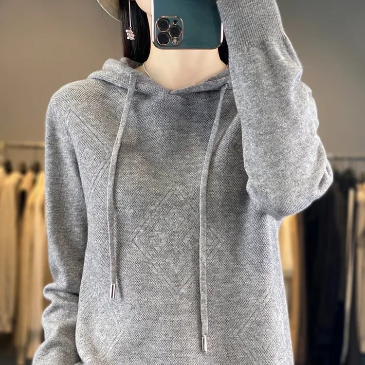 【现货宠粉】新款连帽针织衫女长袖套头宽松简约法式亲肤毛衣打底厚