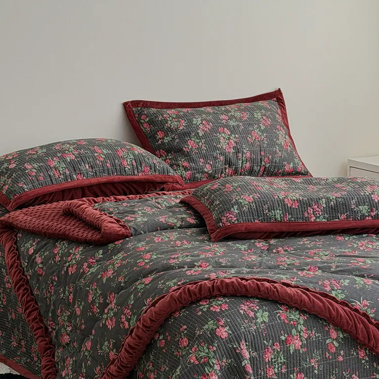 2025新款棉加绒床盖三件套可配被子四件套加厚保暖夹棉防滑床单