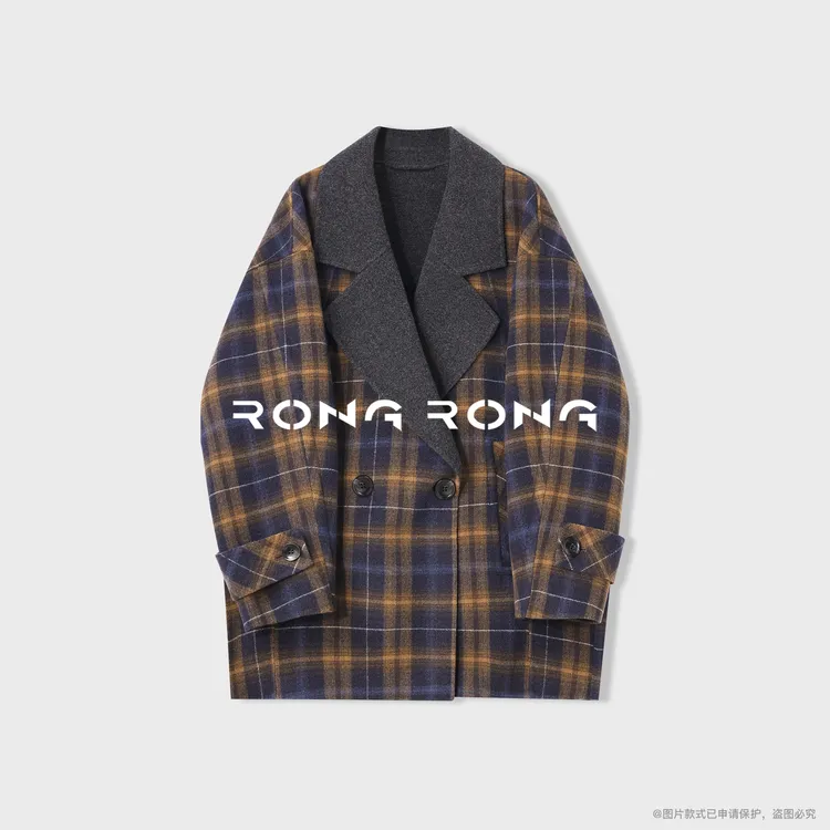 溶溶【格调意趣】RONGRONG 羊毛羊绒双面异色复古格纹外套45Z8430-3