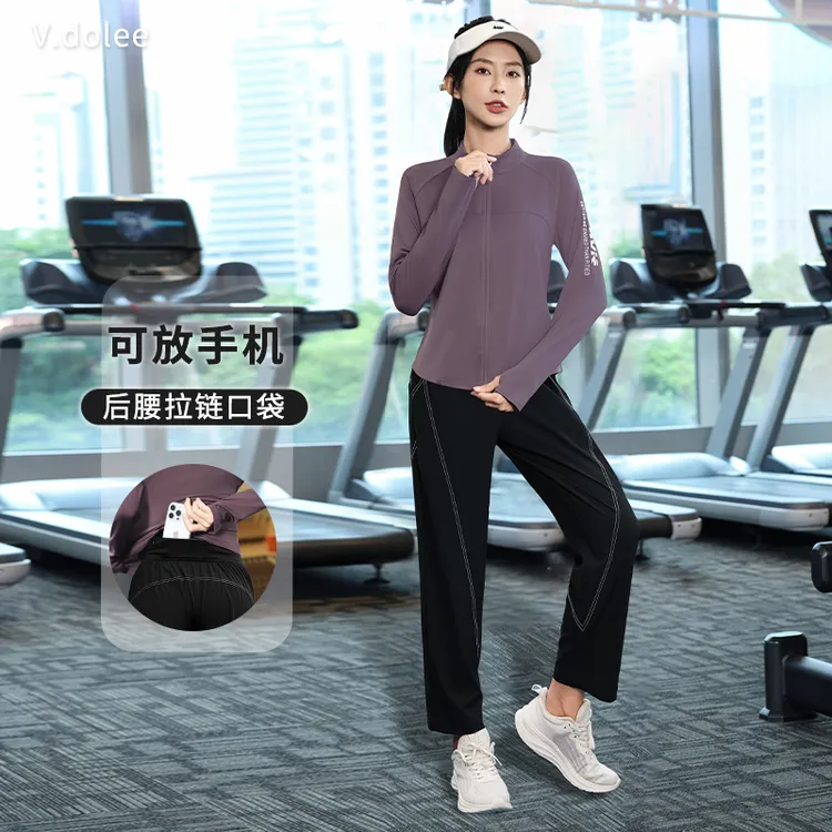 【双收腰】女士晨跑速干套装秋季跑步运动宽松时尚显瘦瑜伽服装1418