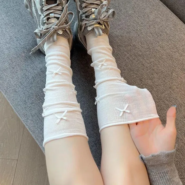 小腿袜子女夏季薄款2025年新款爆款JK蝴蝶结芭蕾风白色堆堆长袜子