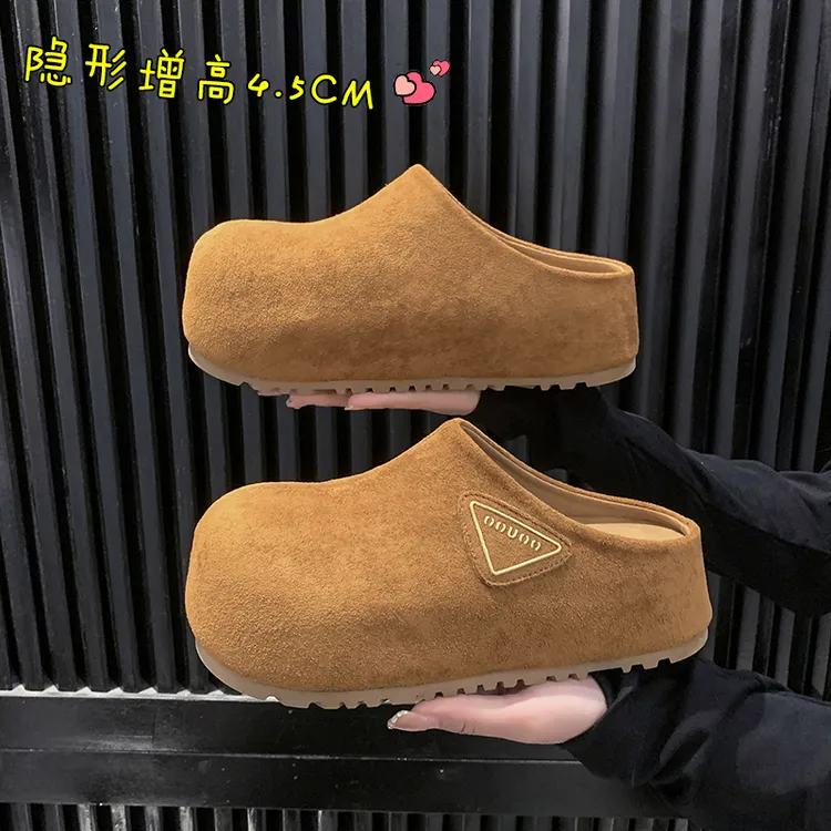 欧货新款大头丑萌面包鞋勃肯鞋厚底松糕超高跟小个子半拖鞋女鞋托