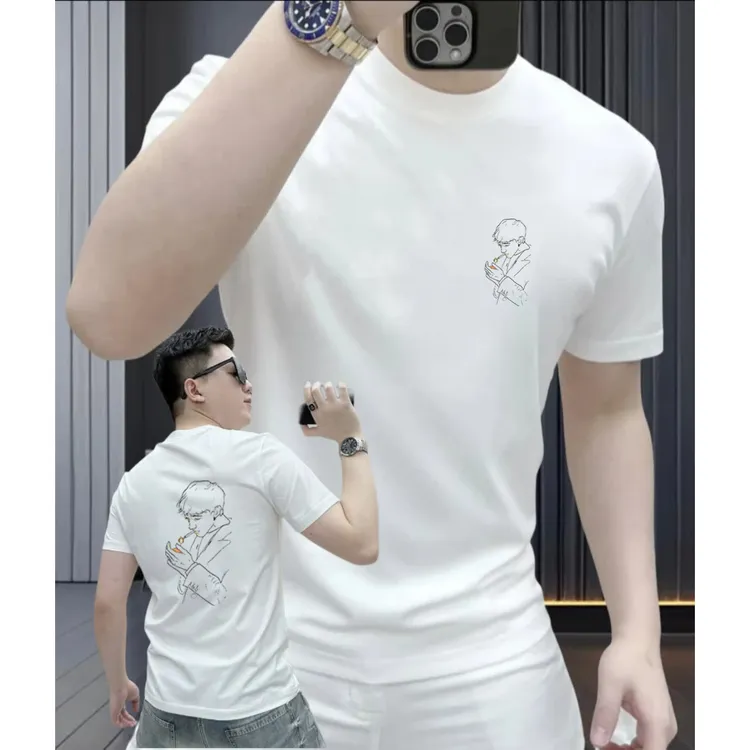 点烟男孩个性化印花美式潮流纯棉短袖T恤大码品质男装痞帅港风ins