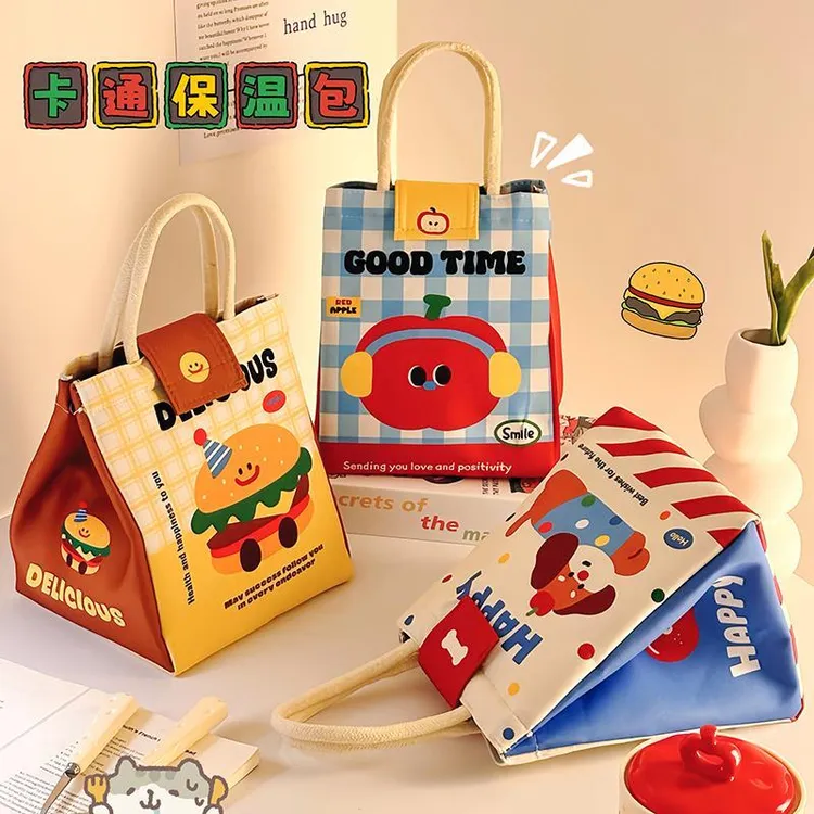 日本进口可爱饭盒手提袋子保温袋便当包学生上班族便携餐包饭盒袋