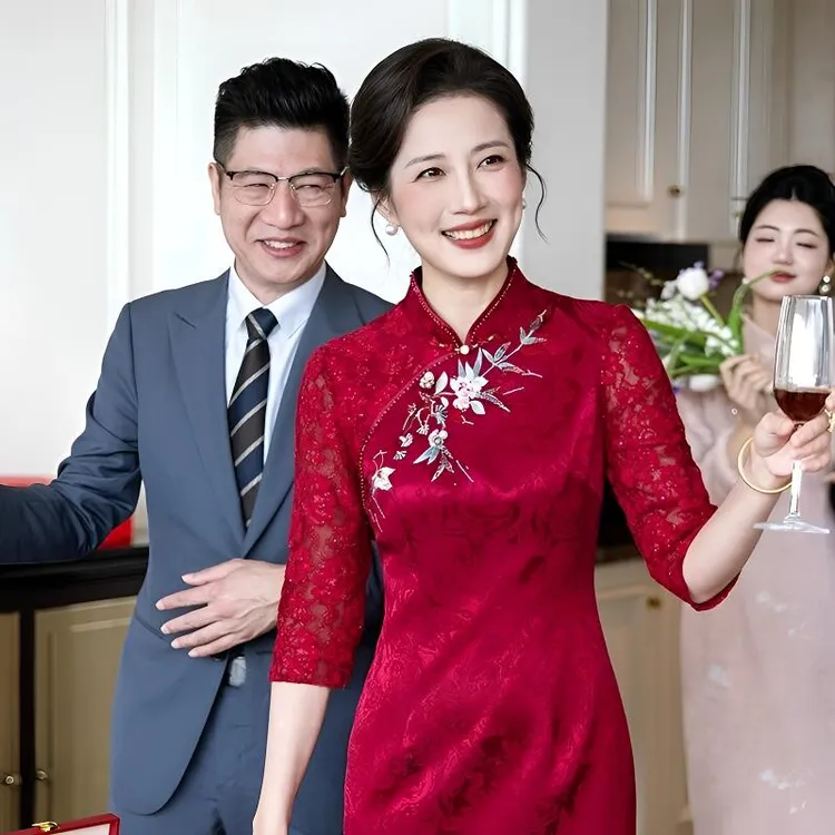 喜婆婆婚宴礼服中式旗袍裙2025秋冬新款喜妈妈结婚敬酒服连衣裙女