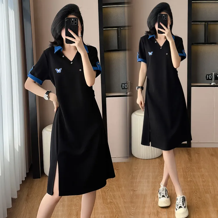 设计感牛仔拼接连衣裙轻奢气质减龄显瘦洋气大码2025夏季百搭裙子