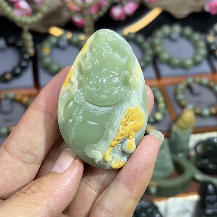 河磨玉三色精品黄财神挂件