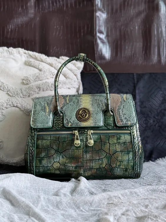 Vintage漆皮亮面晕染蛇纹包包（可手提/单肩/斜挎）