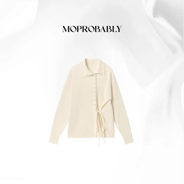 Moprobably贝贝「廊行」 “100羊毛”排扣时尚休闲毛针织开衫B5476098