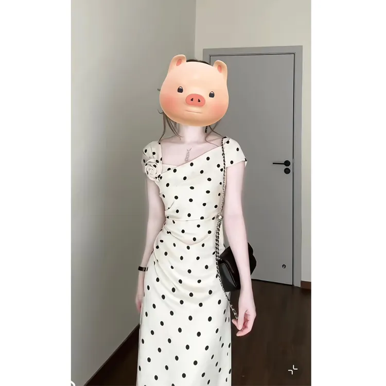 大码【春野漫】法式立体花朵收腰连衣裙春夏新款赫本风气质长裙子仙