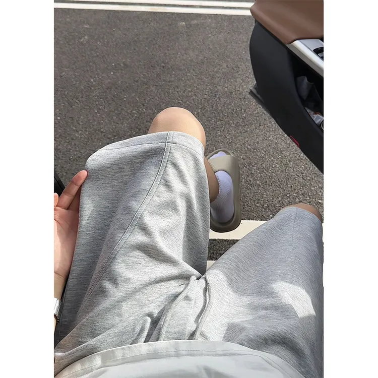 灰色空气层斜切运动短裤男夏季美式复古潮牌痞帅宽松休闲五分中裤