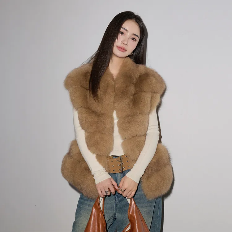 JEISYCHIC 自由简意 新款芬兰进口整皮白狐狸毛皮草马甲外套女2025秋冬25108