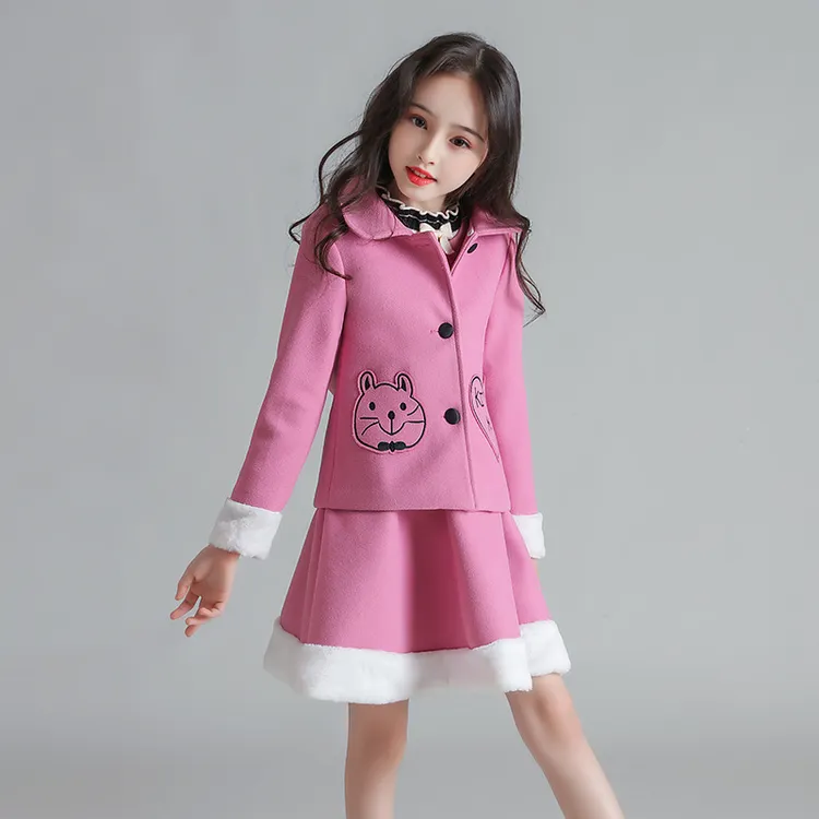 女童裙秋冬装夹棉两件套装毛呢裙子休闲韩版儿童连衣裙宝宝公主裙