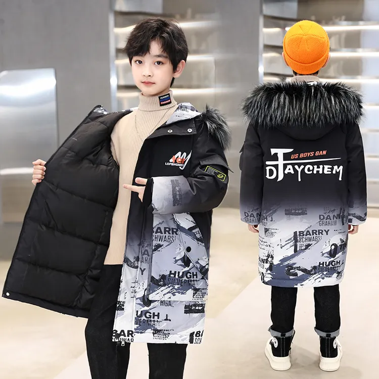 巴拉开门红童装男童冬季中大童棉袄中长款儿童加棉加厚新款冬装毛