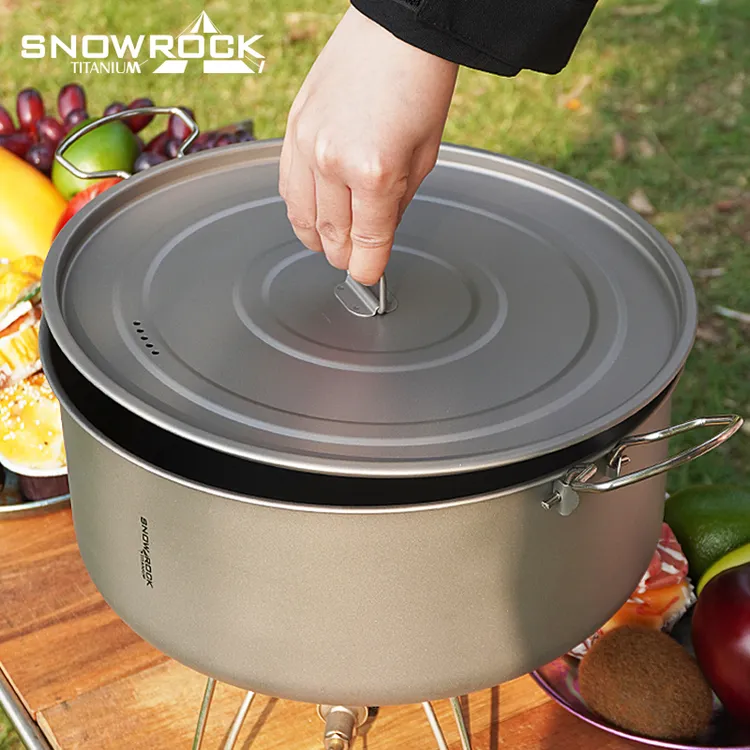 户外纯钛特大号带盖5.5L双耳锅火锅套装(手柄不锈钢)
