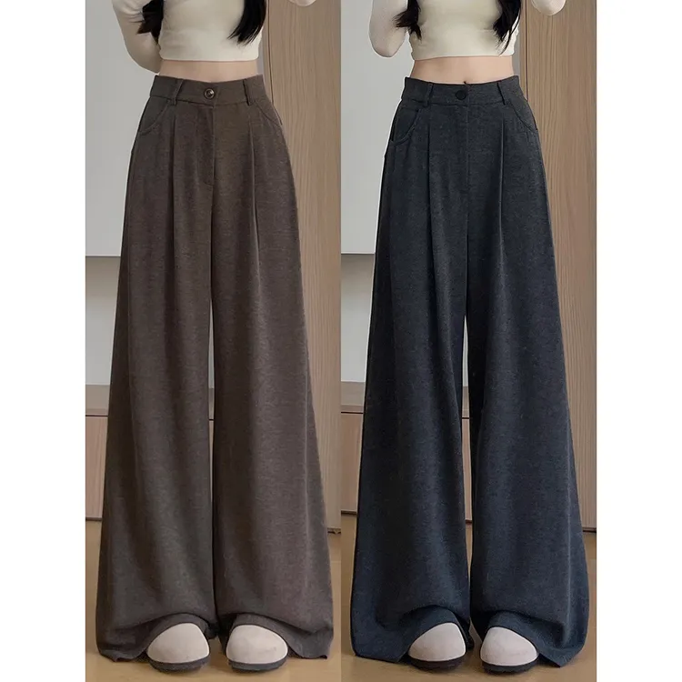 咖色糯米西装2025新款直筒高腰宽松显瘦垂感裤子宽松慵懒风