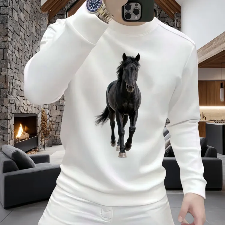 新款男士圆领加绒卫衣秋冬季潮流休闲百搭长袖印花时尚青年上衣男