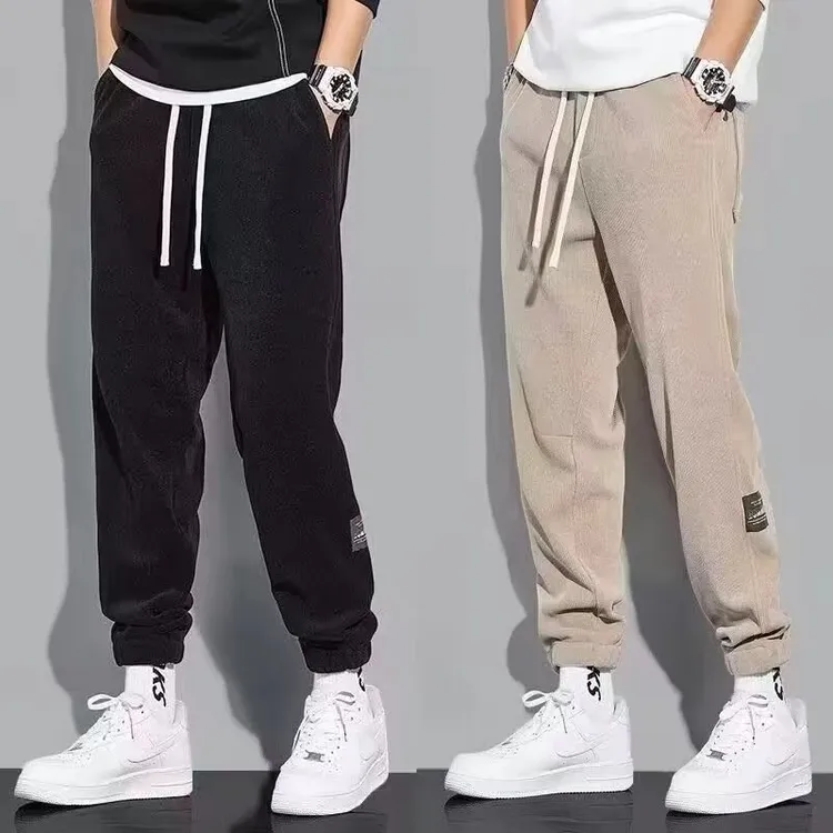 灯芯绒男裤宽松束脚裤子潮流港风新款男裤2025年洗涤炸街小众