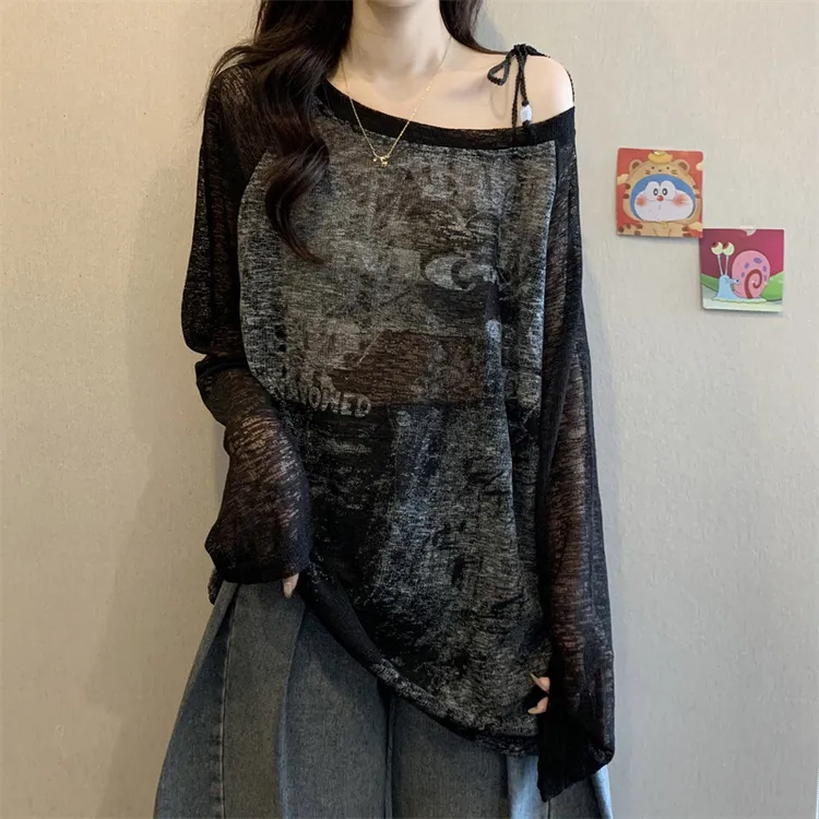 2025新款夏季轻薄微透防晒长袖T恤大码女装夏季薄款长袖大码女装