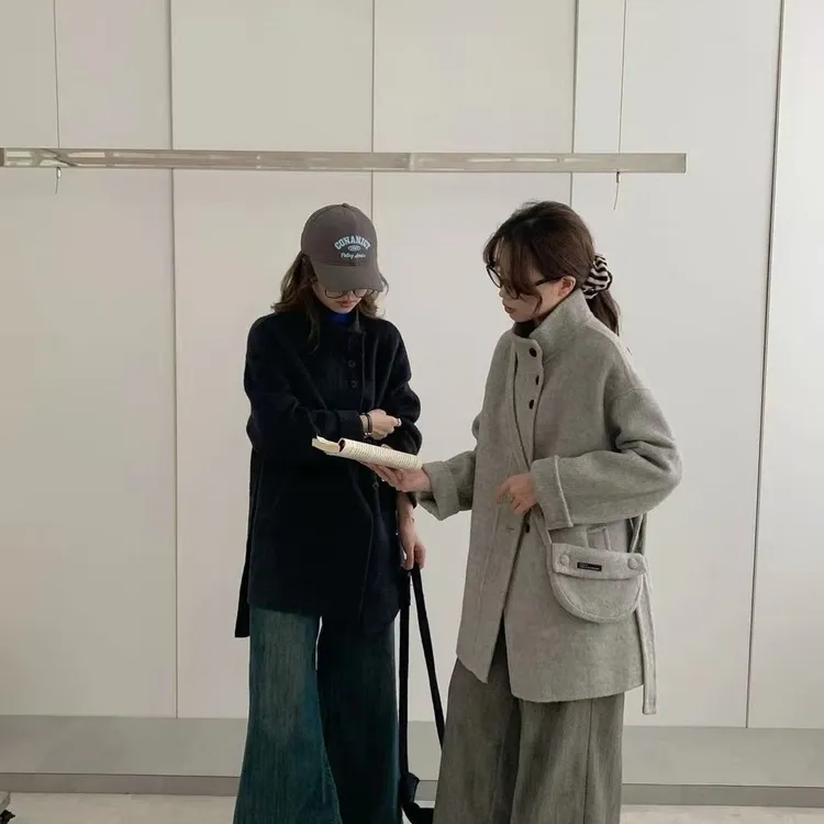 2025秋冬新款立领短款双面大衣女韩系宽松显瘦时尚百搭