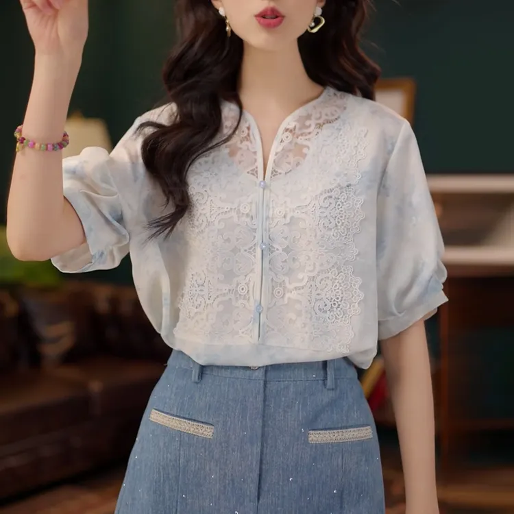 洋气减龄百搭高级感短袖上衣2025年夏季新款时尚洋气减龄女装衬衫