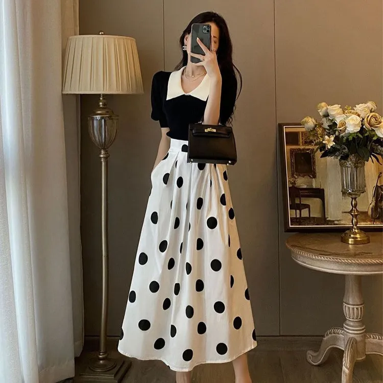 波点裙半身裙两件连衣裙夏季套装复古赫本2025气质新款高腰显瘦