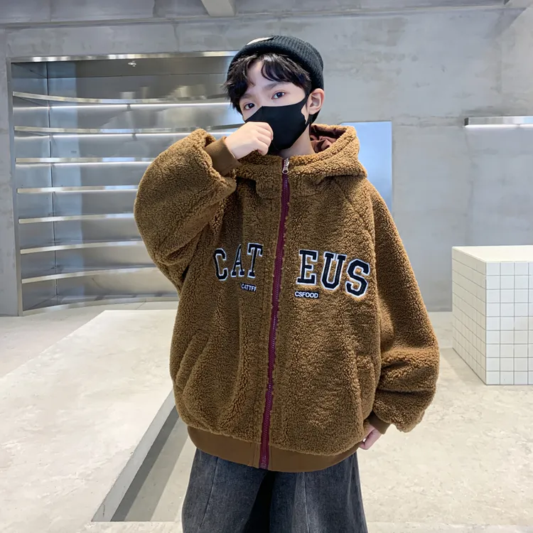 儿童装男童冬装外套2025新款大童冬季夹棉秋冬款羊羔绒加厚毛毛衣