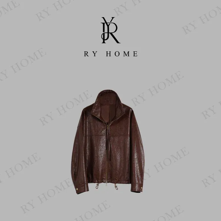 【容雨RYHOME】复古立领宽松皮衣夹克外套253W2403