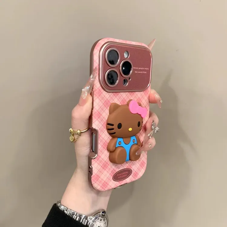 韩系格子KT猫适用iPhone17手机壳iPhone16全包iPhone15/14女13