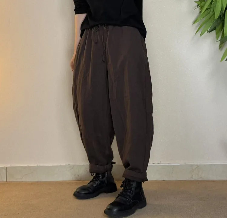 9202秋季新款亚麻双层阔腿哈伦裤