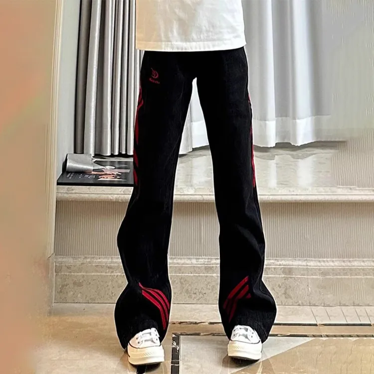 秋季男士牛仔裤子美式复古水洗做旧牛仔裤微喇裤休闲直筒长裤子潮
