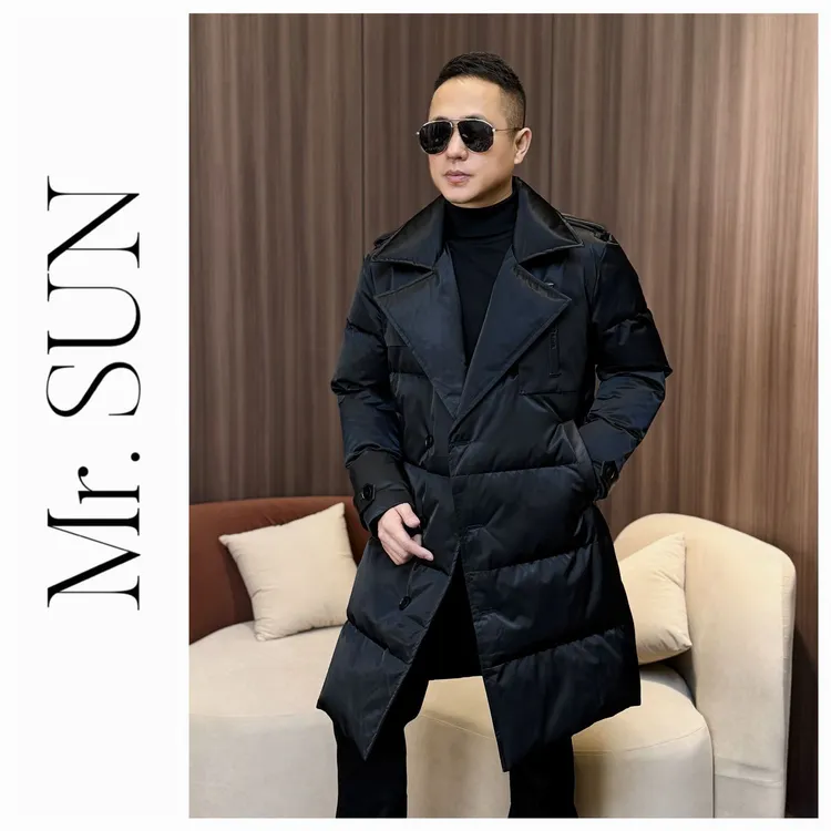 孙先生男装｜冬季男士长款羽绒服风衣炝勃领白鸭绒风衣外套21064