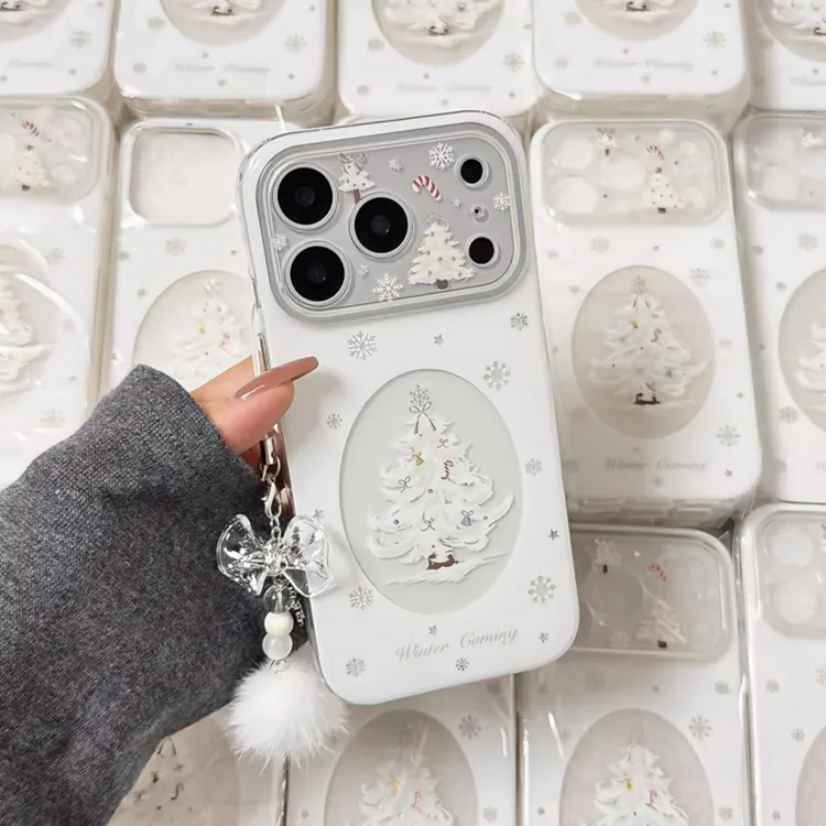 欧克里里白色雪花圣诞树适用iPhone17太空手机壳华为vivo小米oppo