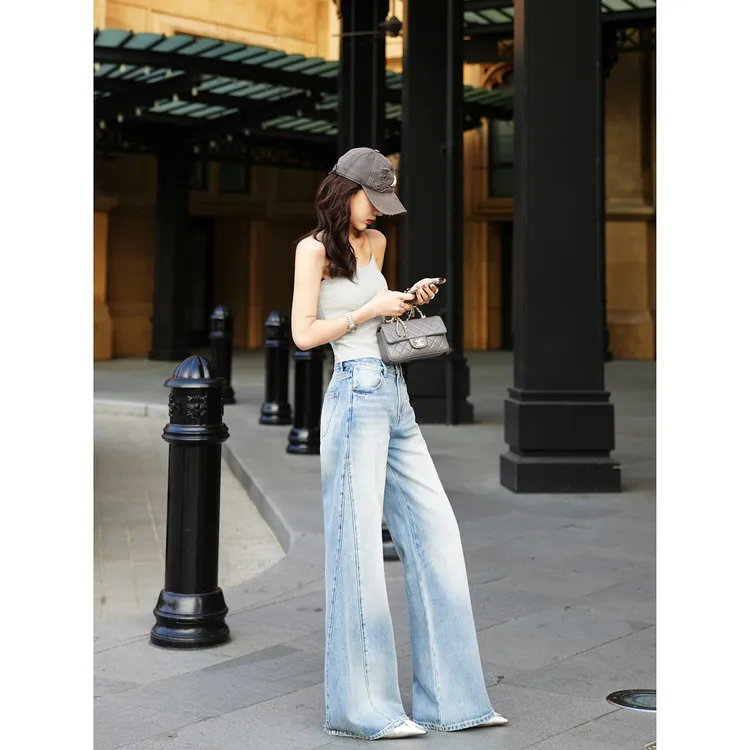 Choumei Home2025新品美式复古结构喇叭裤女时尚大牛阔腿裤