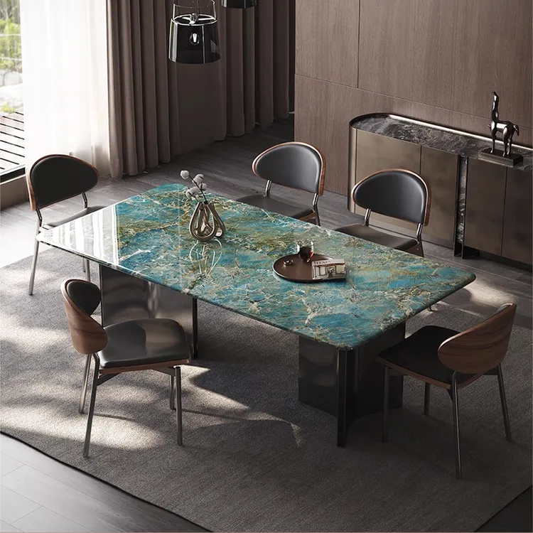 意式极简大理石餐桌现代简约风长方形家用餐桌椅组合顺德餐桌