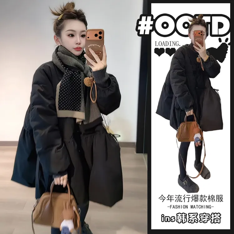 美式别致显气质宽松保暖棉衣外套2025冬季新款高级感纯色加厚棉服